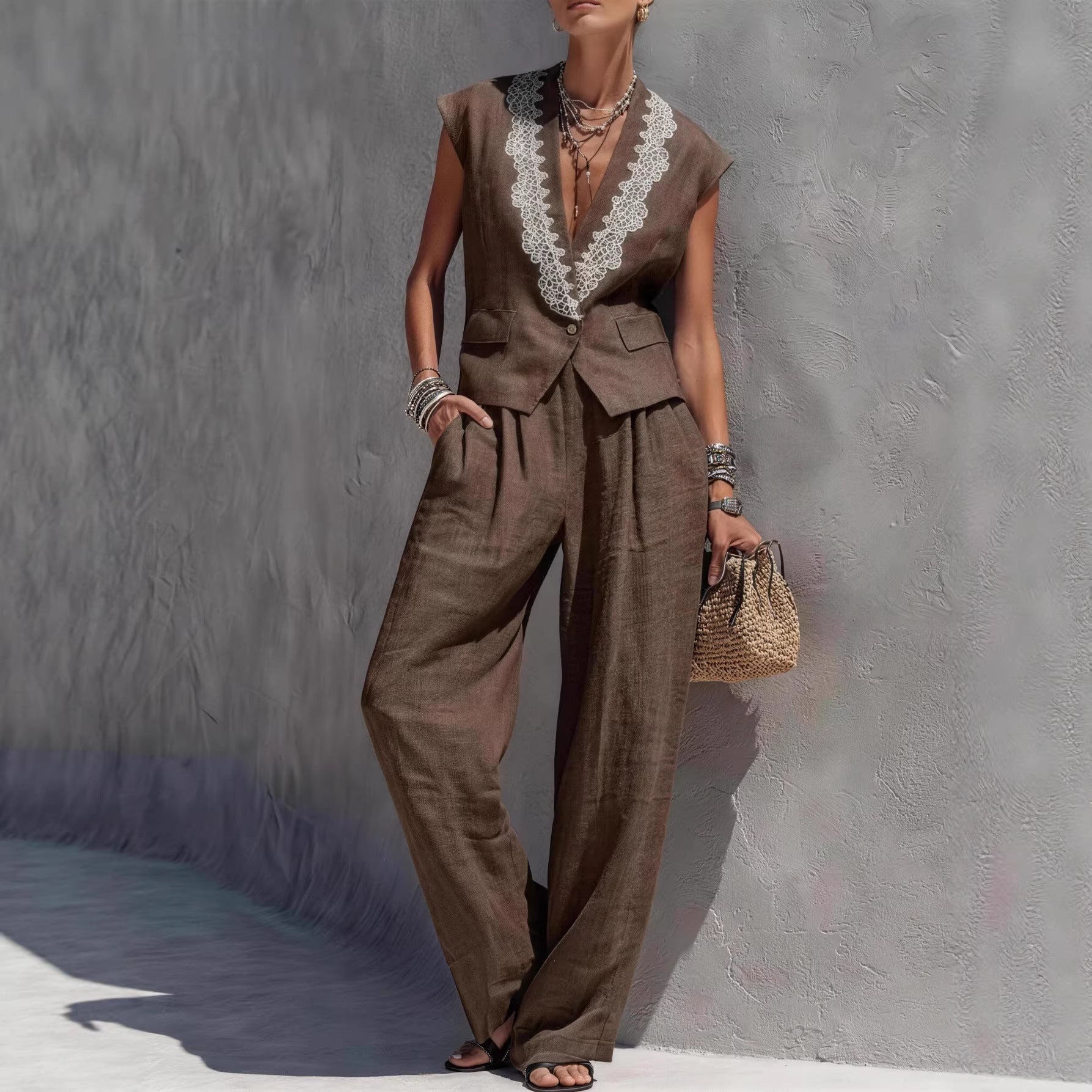 Women's Sleeveless Vest Top & Trousers Set – 2-Piece Casual Outfit