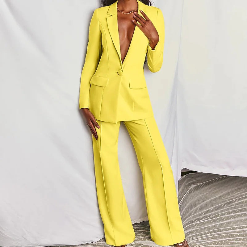 Women's Professional Blazer & Trousers Suit Set – Long Sleeve, Full Length