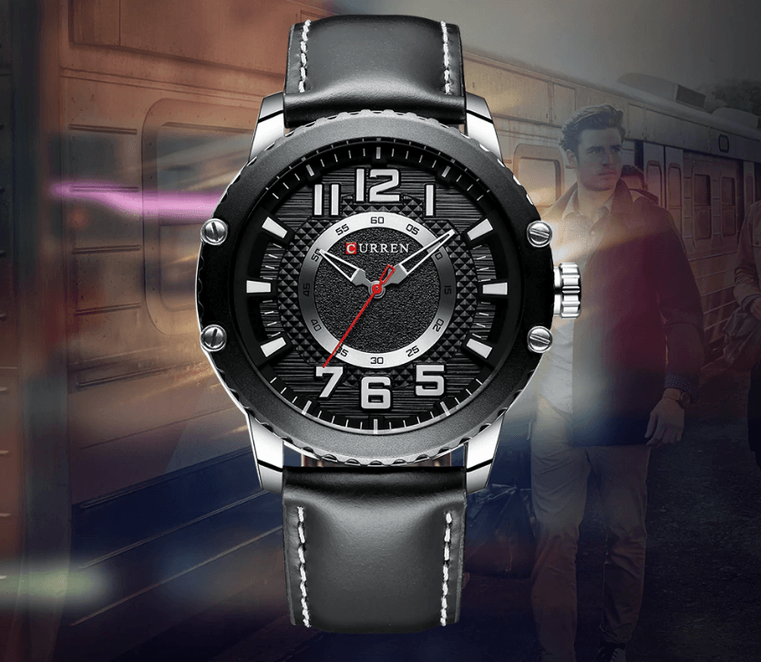 Men's Waterproof Sport Watch With Leather Belts And Large Numbers Details Unique Design Perfect Gift
