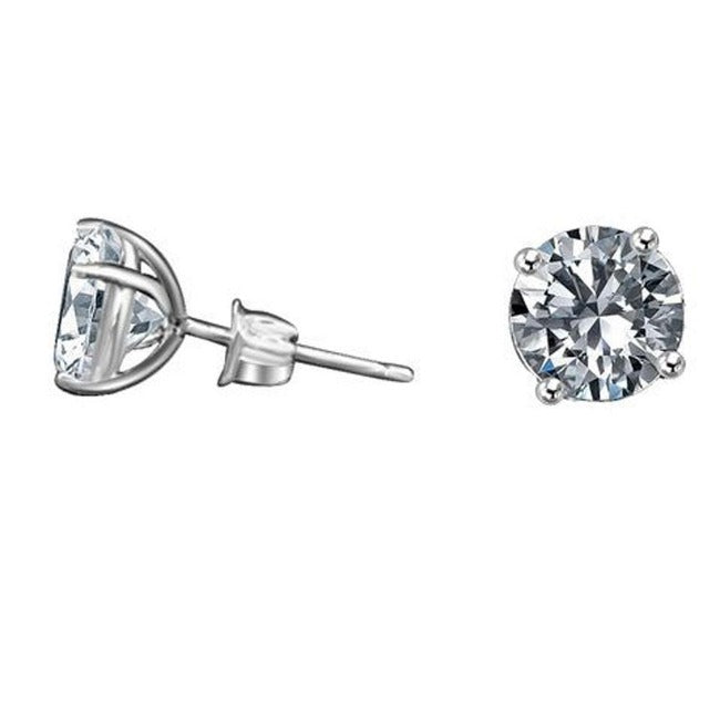Round Diamond Veneer Cubic zirconia 14K Gold Stud Earrings. 635E14K