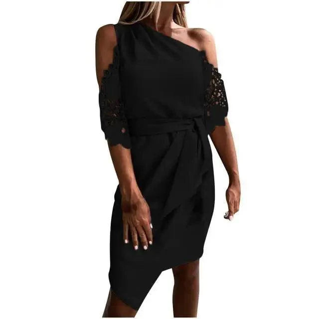 New Luxury Summer Women Casual Solid Strapless Lace Hollow out Dress - Summer Fashion Dresses for women