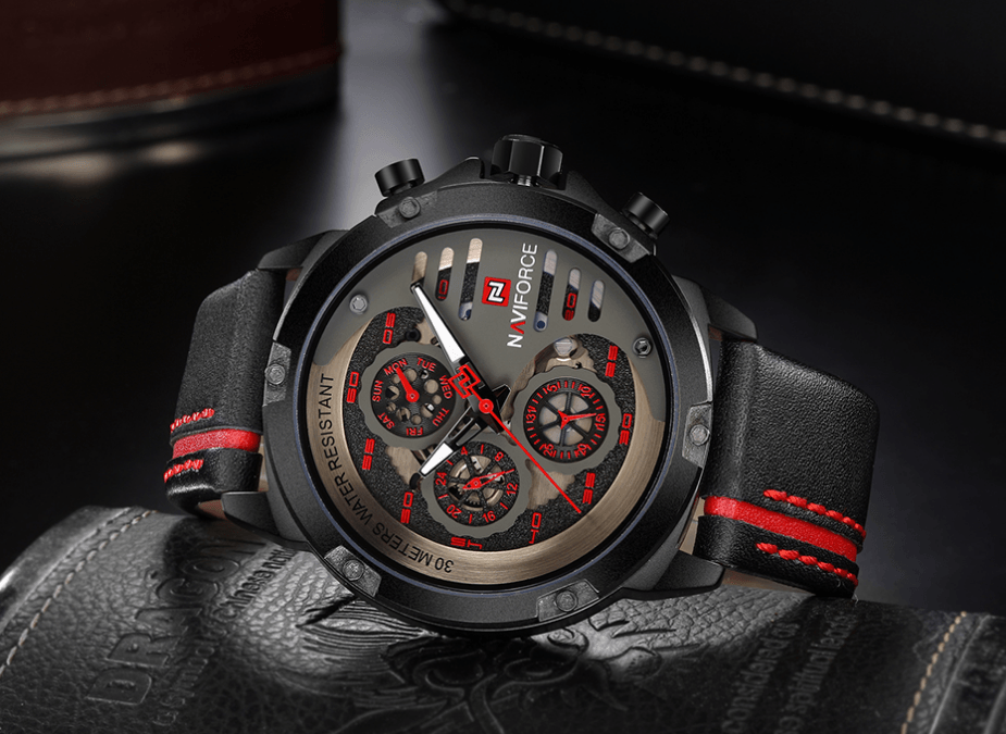 Men's Sports Waterproof Watch With Chronometers And Leather Belt Multifunction Wristwatch Unique Design Perfect Gift