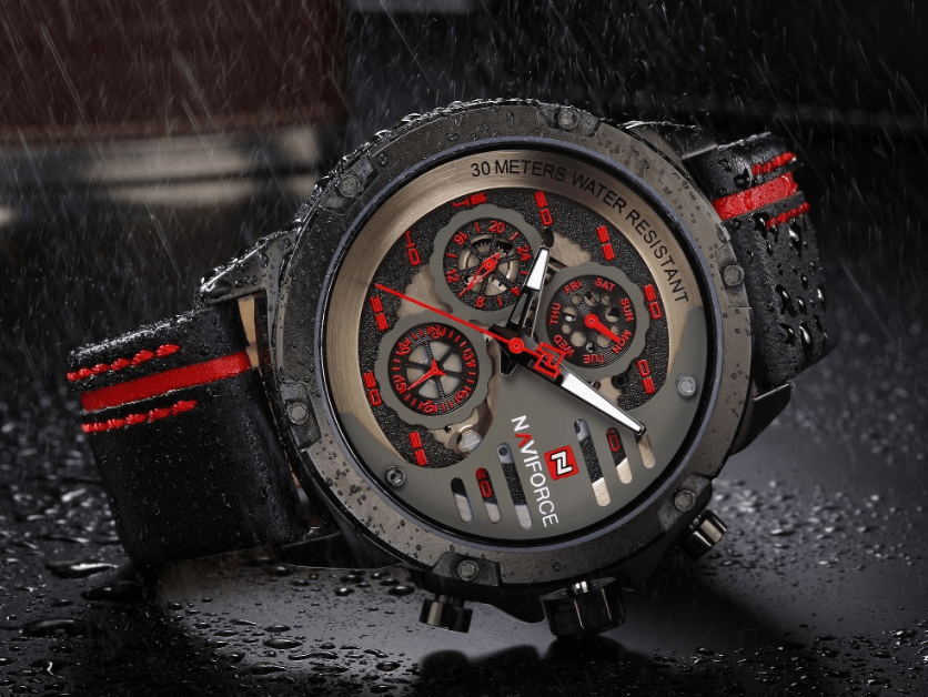 Men's Sports Waterproof Watch With Chronometers And Leather Belt Multifunction Wristwatch Unique Design Perfect Gift