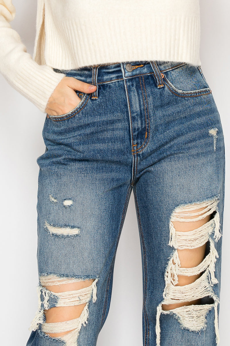 Hybrid Stretch Ripped Relaced Flare Jeans