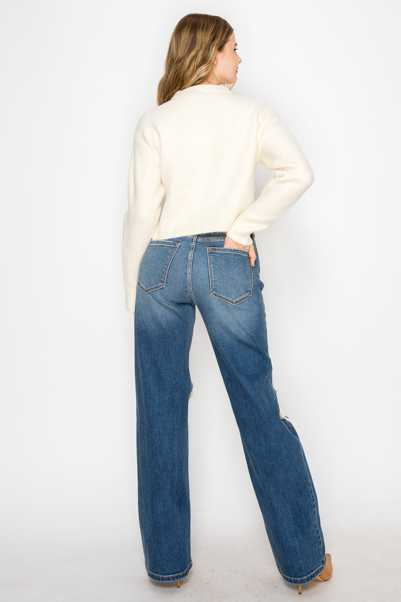 Hybrid Stretch Ripped Relaced Flare Jeans