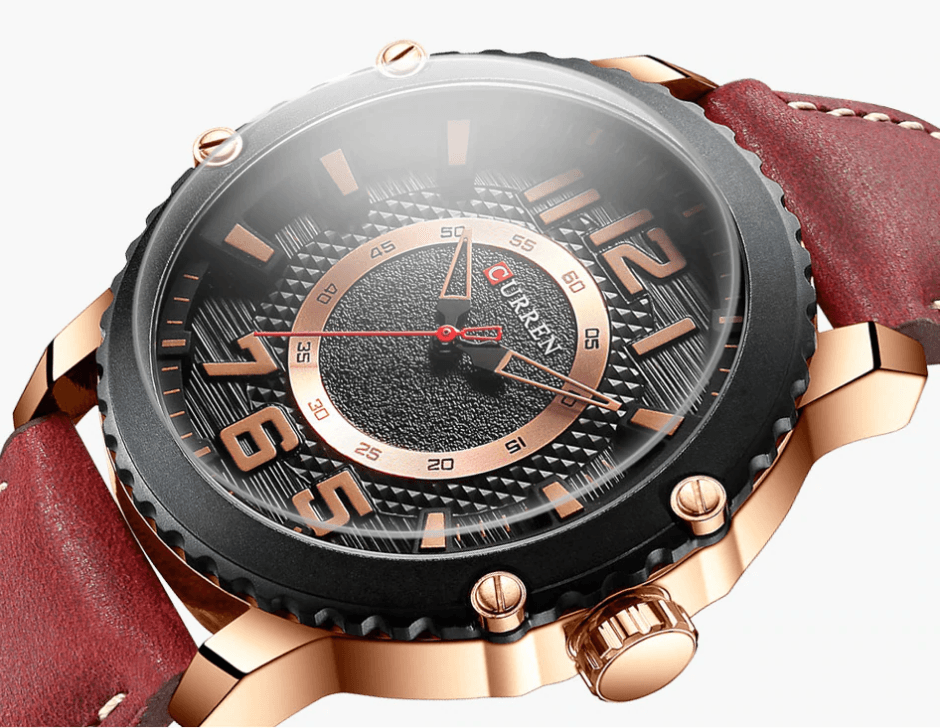 Men's Waterproof Sport Watch With Leather Belts And Large Numbers Details Unique Design Perfect Gift