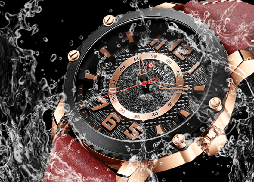 Men's Waterproof Sport Watch With Leather Belts And Large Numbers Details Unique Design Perfect Gift