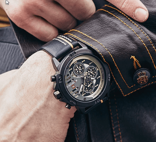 Men's Sports Waterproof Watch With Chronometers And Leather Belt Multifunction Wristwatch Unique Design Perfect Gift