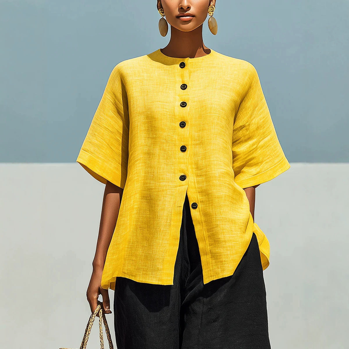 Linen Blend Cardigan Top & Cropped Wide-Leg Pants Set – 5 Colors S–3XL