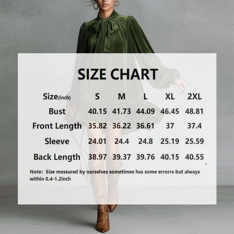 Women’s Bow-Tie Puff Sleeve Dress – Elegant Asymmetric Ruffle Hem Short Dress