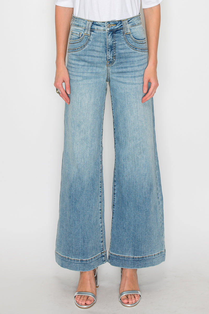 TUMMY CONTROL HIGH RISE A-WIDE LEG FIT JEANS