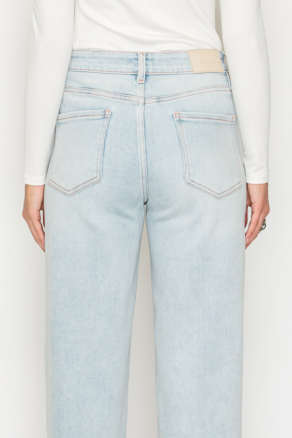 TUMMY CONTROL HIGH RISE MODAL FABRIC PINK THREAD STRAIGHT JEANS