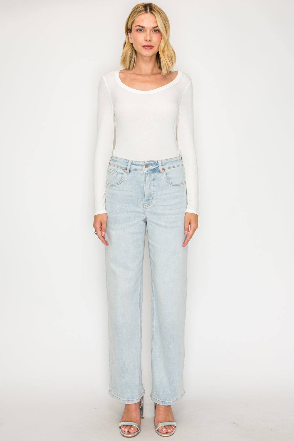TUMMY CONTROL HIGH RISE MODAL FABRIC PINK THREAD STRAIGHT JEANS