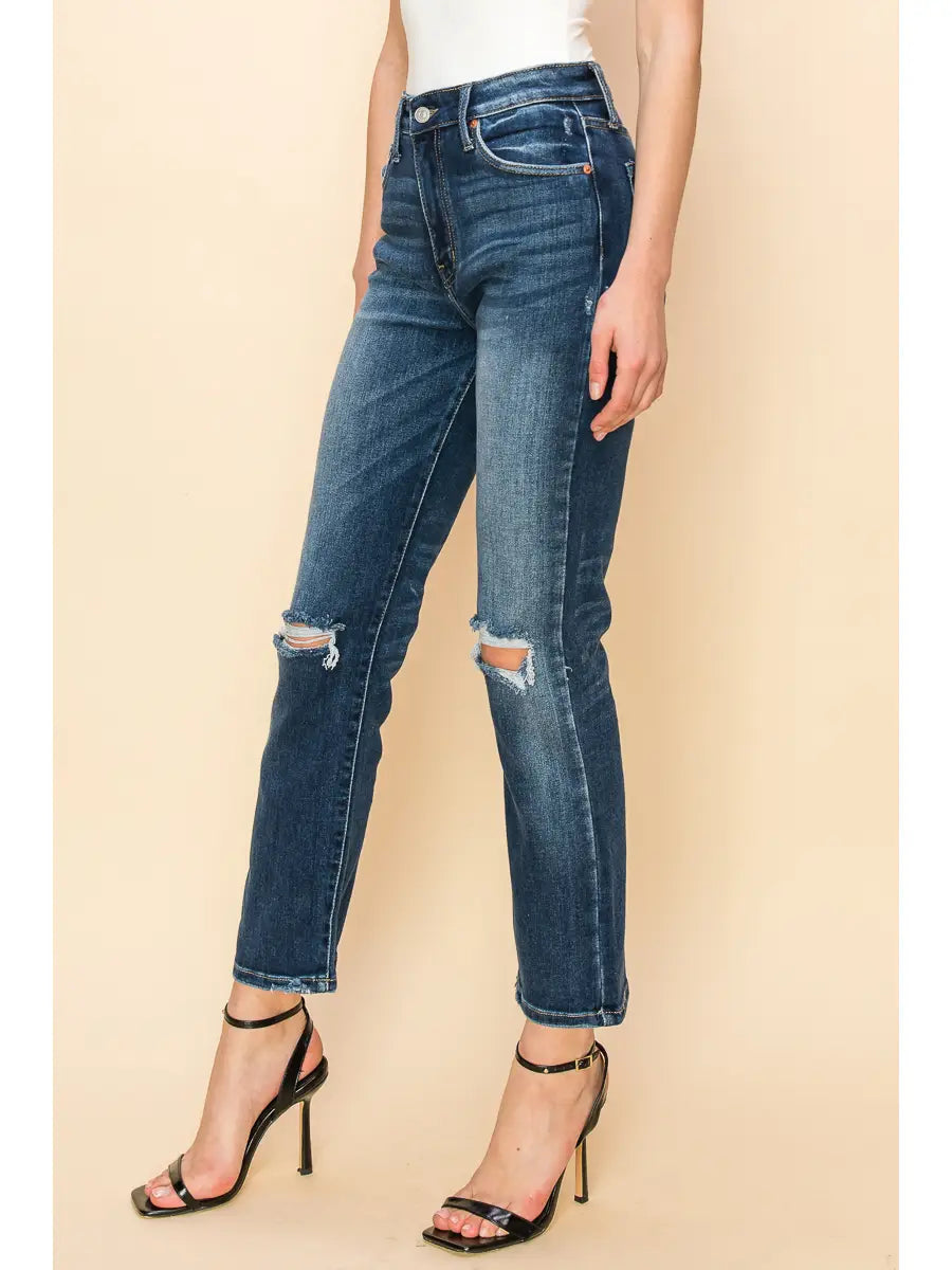 Ariel High Rise Stretch Distressed Straight Jeans