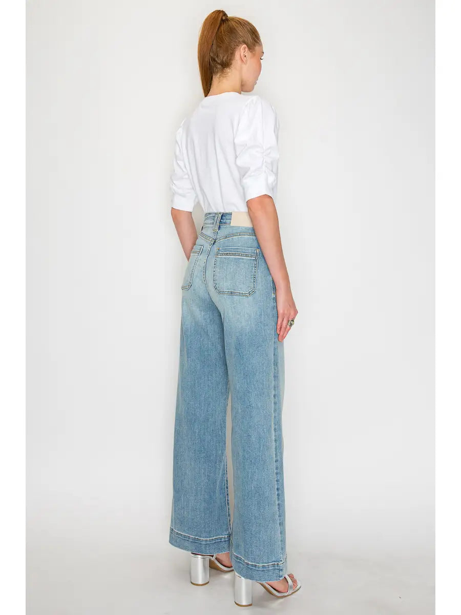 TUMMY CONTROL HIGH RISE A-WIDE LEG FIT JEANS