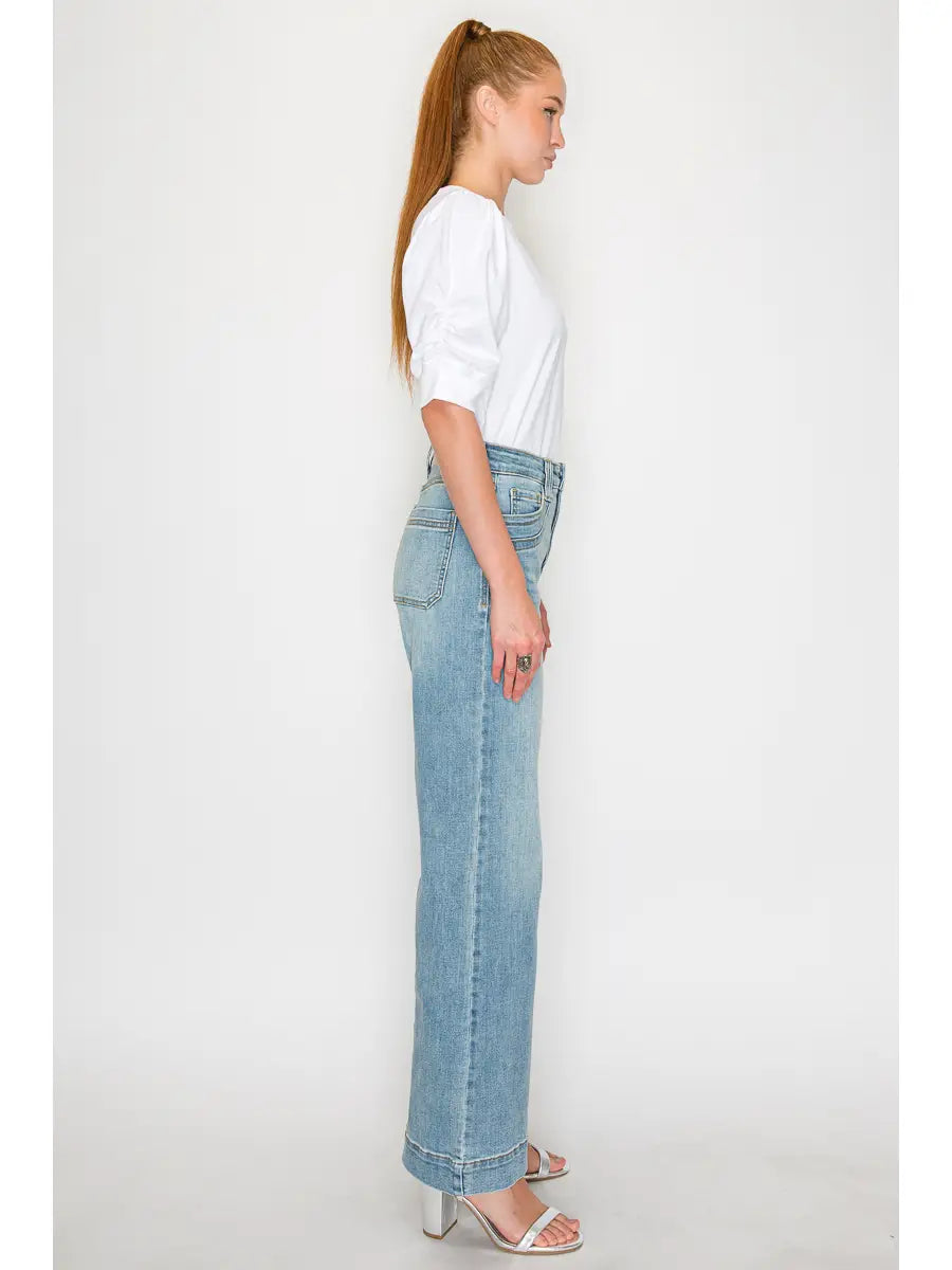 TUMMY CONTROL HIGH RISE A-WIDE LEG FIT JEANS