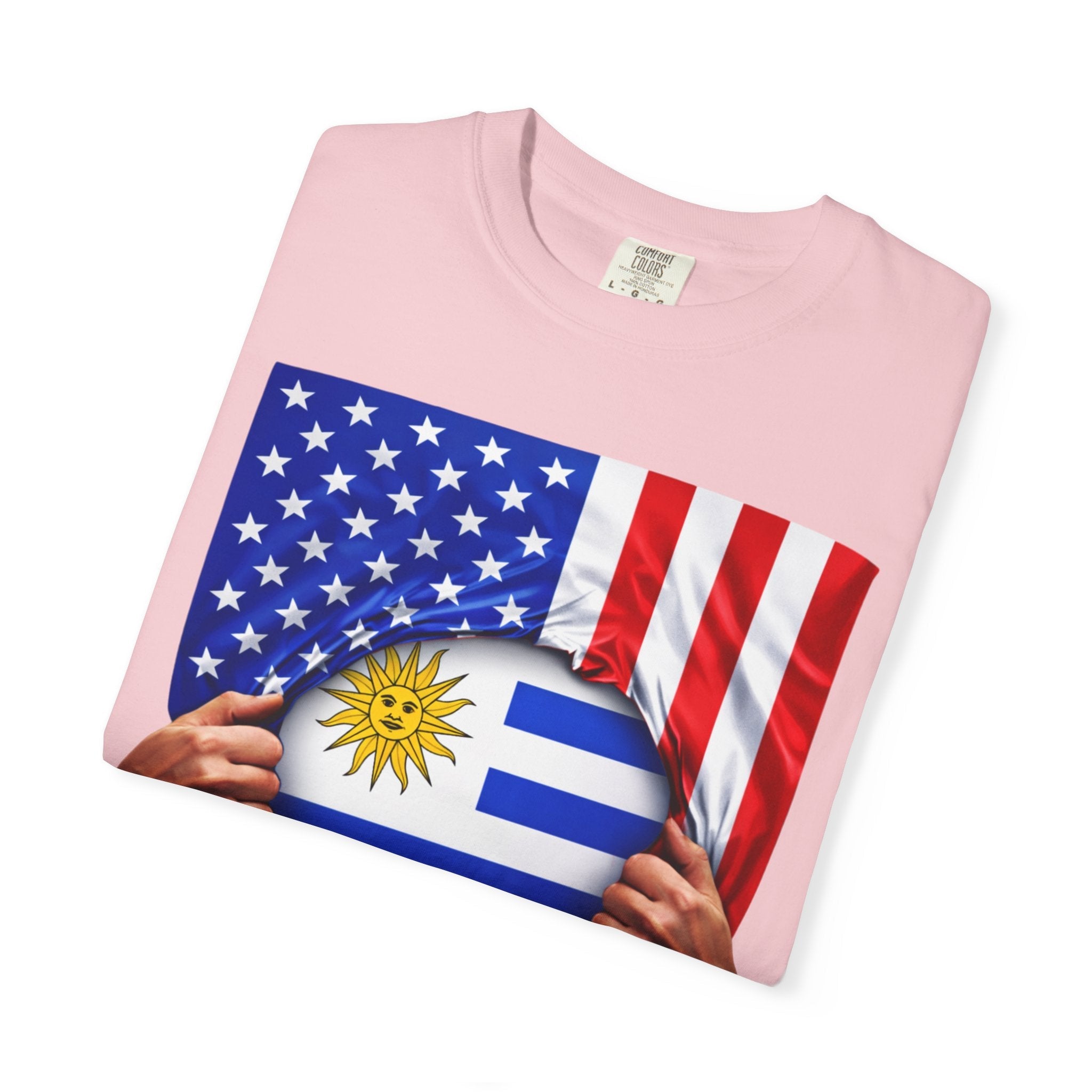 Uruguay Flag + USA Flag Pride T-shirt | Uruguayan + American Flag Rip 4th Of July | Funny Latino Tees | Heavyweight Cotton
