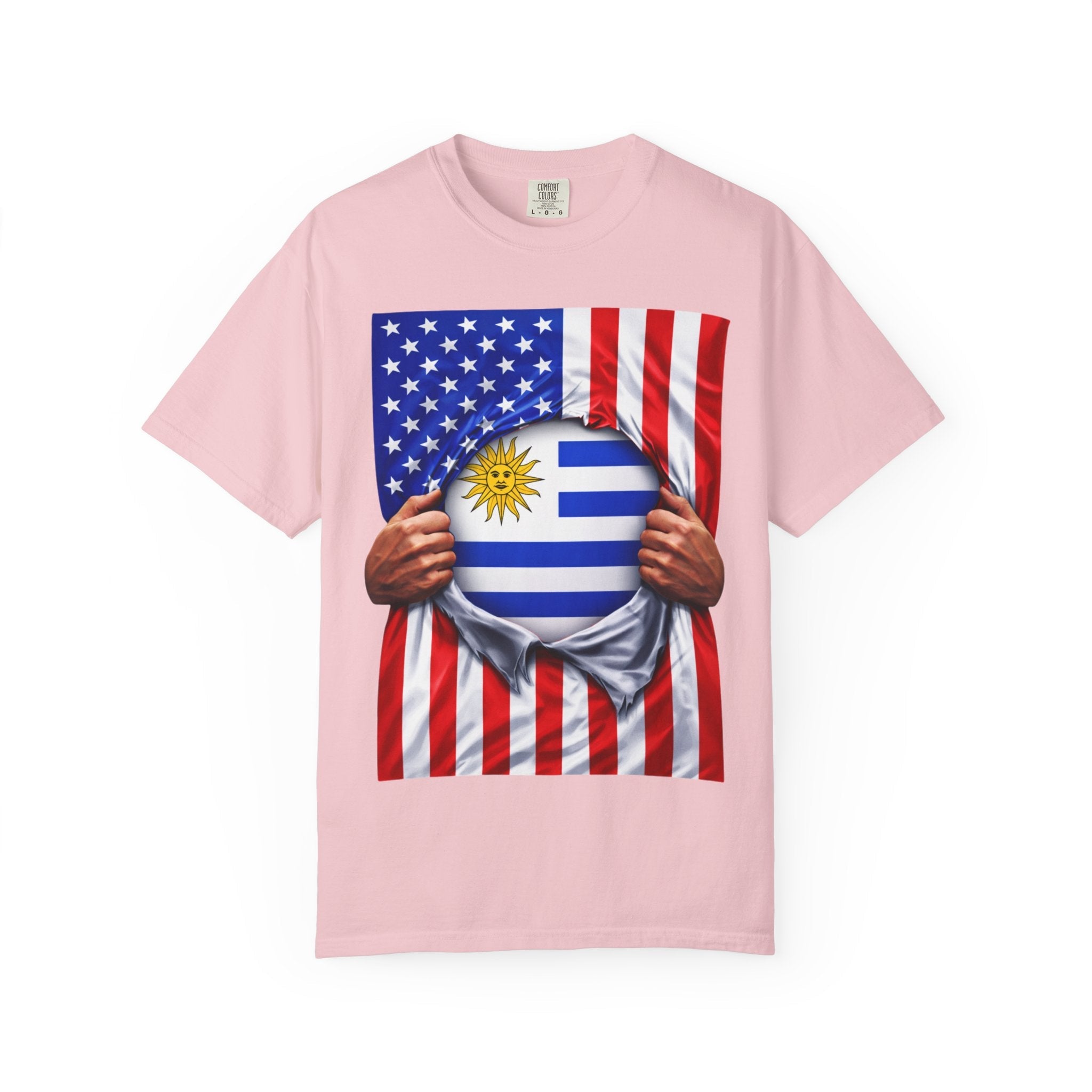 Uruguay Flag + USA Flag Pride T-shirt | Uruguayan + American Flag Rip 4th Of July | Funny Latino Tees | Heavyweight Cotton