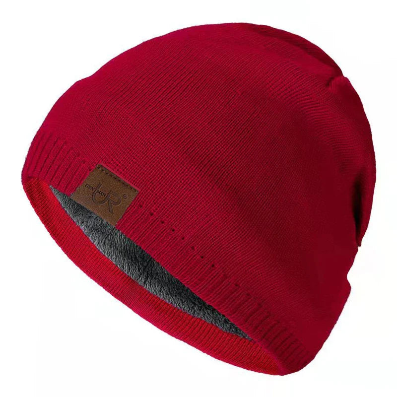 Unisex Solid Color Knitted Hats For Men & Women Beanie Cap Fur Warm Lining