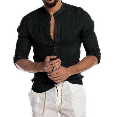 Chemise en coton et lin à manches courtes décontractée pour homme