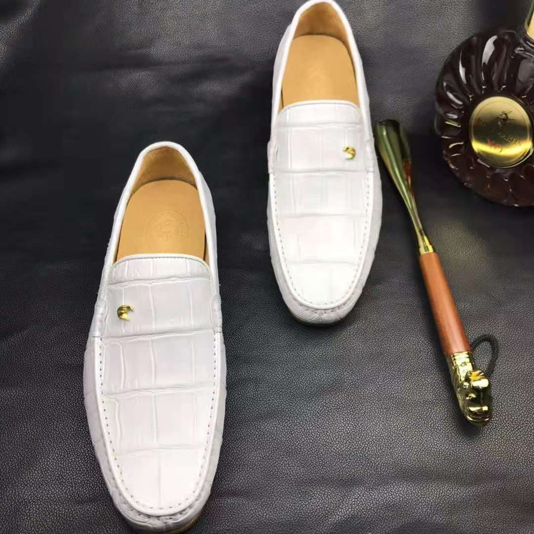 White Crocodile Leather Loafers Handmade Dress Shoes Men's