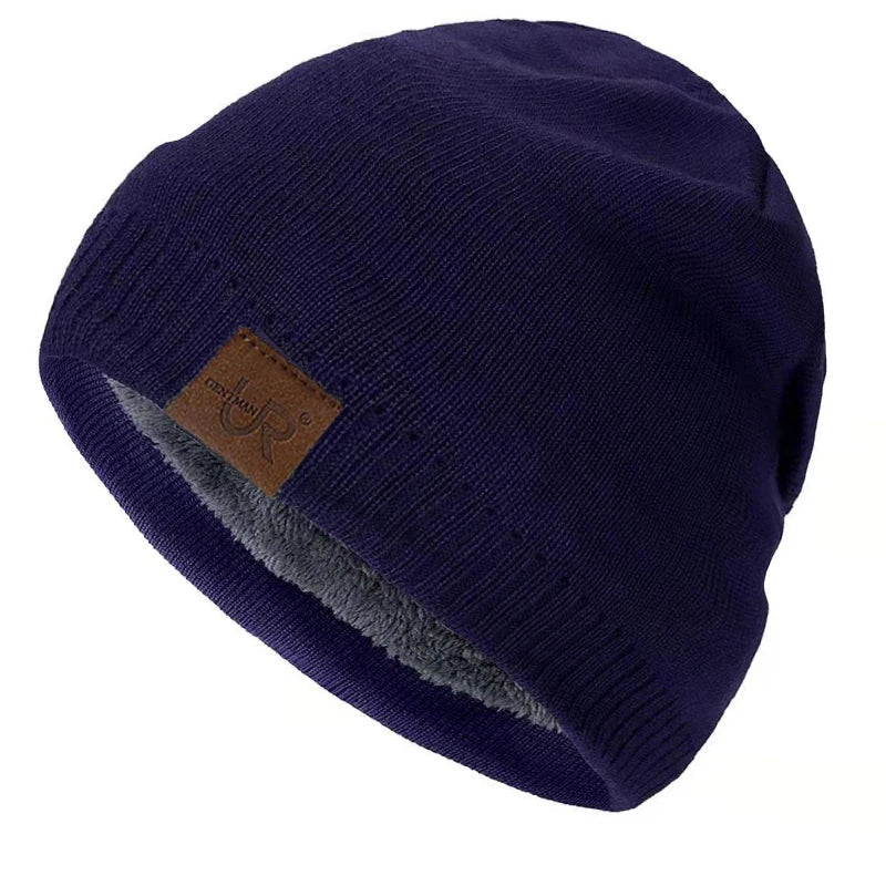 Unisex Solid Color Knitted Hats For Men & Women Beanie Cap Fur Warm Lining