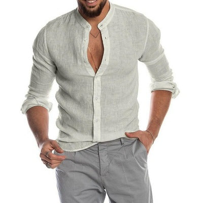 Chemise en coton et lin à manches courtes décontractée pour homme