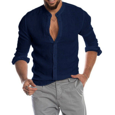 Chemise en coton et lin à manches courtes décontractée pour homme