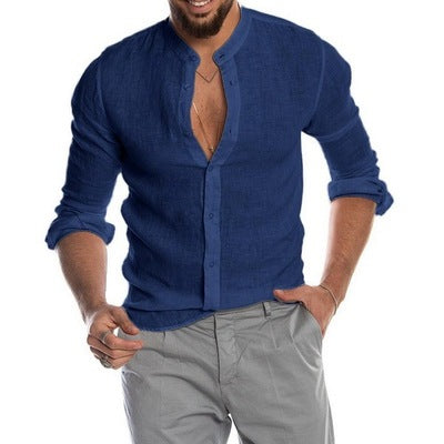 Chemise en coton et lin à manches courtes décontractée pour homme