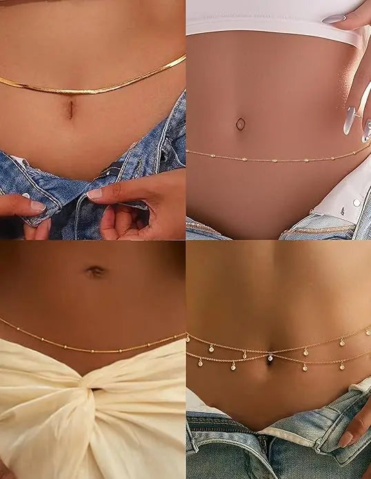 8Pcs Waist Chain 18K Gold Plated Belly Belt Chains Sexy Bikini Beaded Sequin CZ Coin Body Chain Jewelry Accessories Adjustable