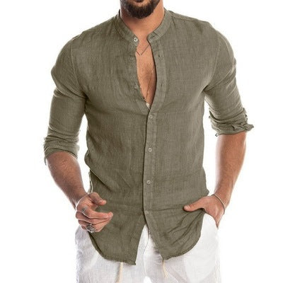 Chemise en coton et lin à manches courtes décontractée pour homme
