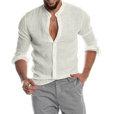 Chemise en coton et lin à manches courtes décontractée pour homme