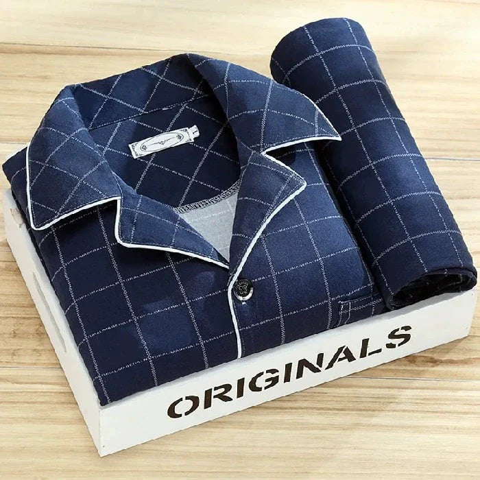 Men's Pajamas Sleepwear Long Sleeves Pants Two-piece Set Pure Cotton