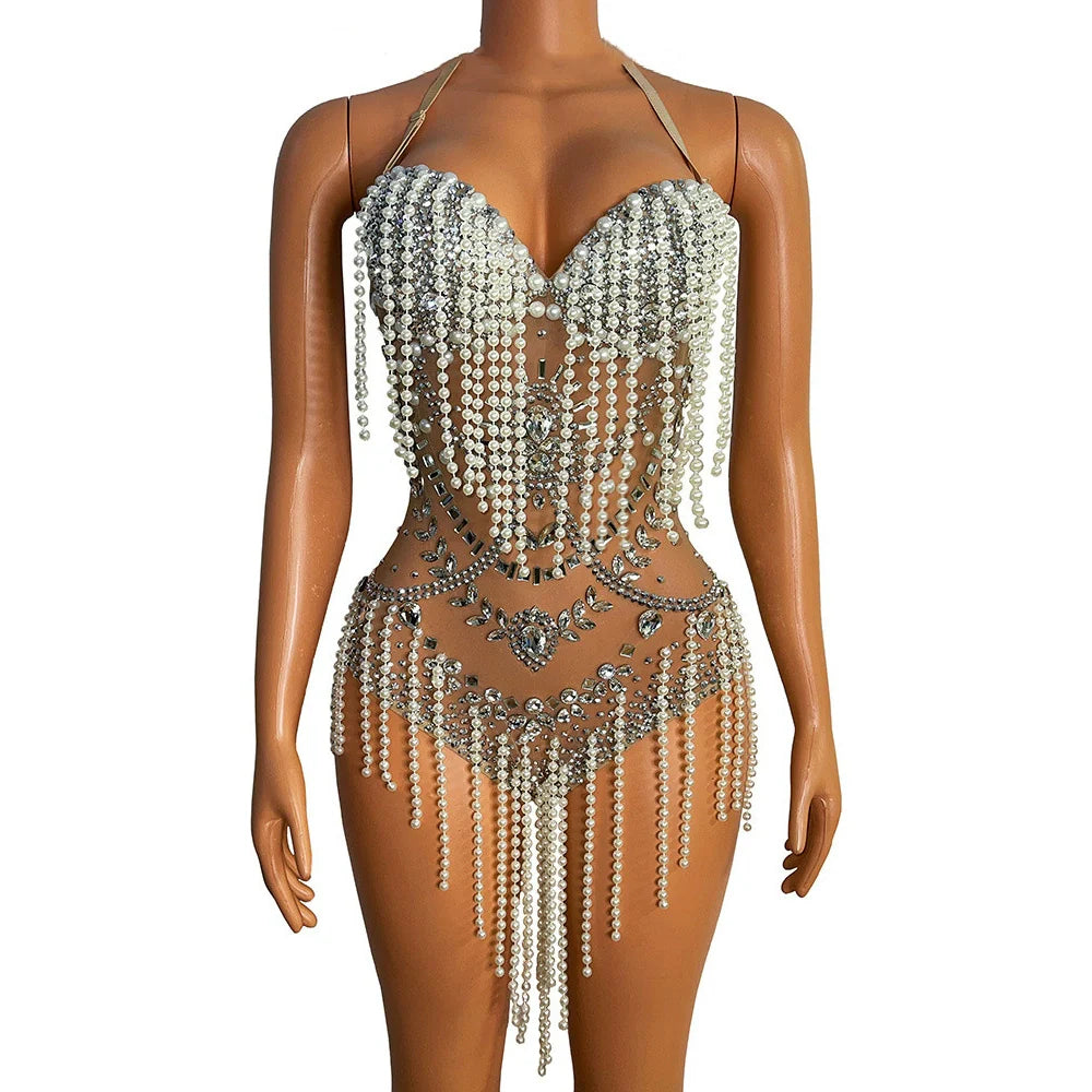 Rhinestone Diamond Ultra Short Bra Collar Jumpsuits