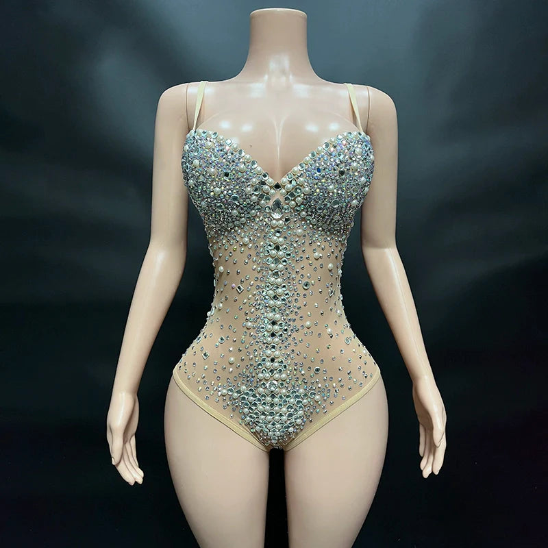 Rhinestone Diamond Ultra Short Bra Collar Jumpsuits