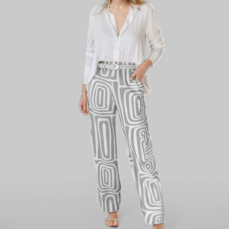 Office Shirt Loose Trousers Casual Women Spring Women Set (No Belt)