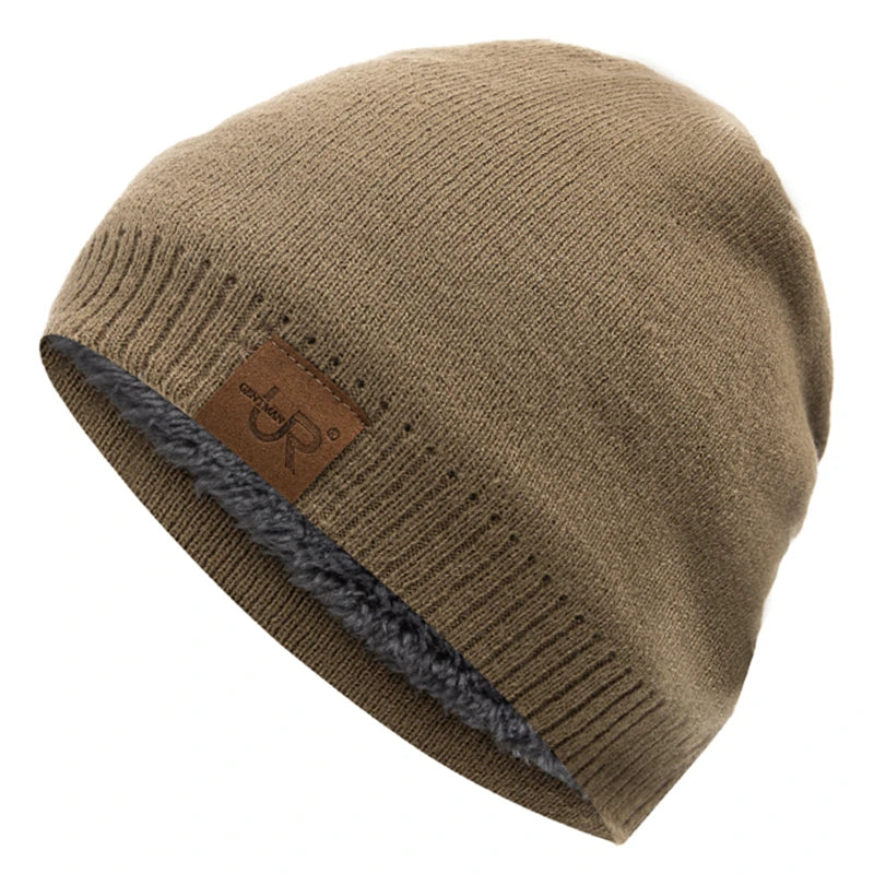 Unisex Solid Color Knitted Hats For Men & Women Beanie Cap Fur Warm Lining