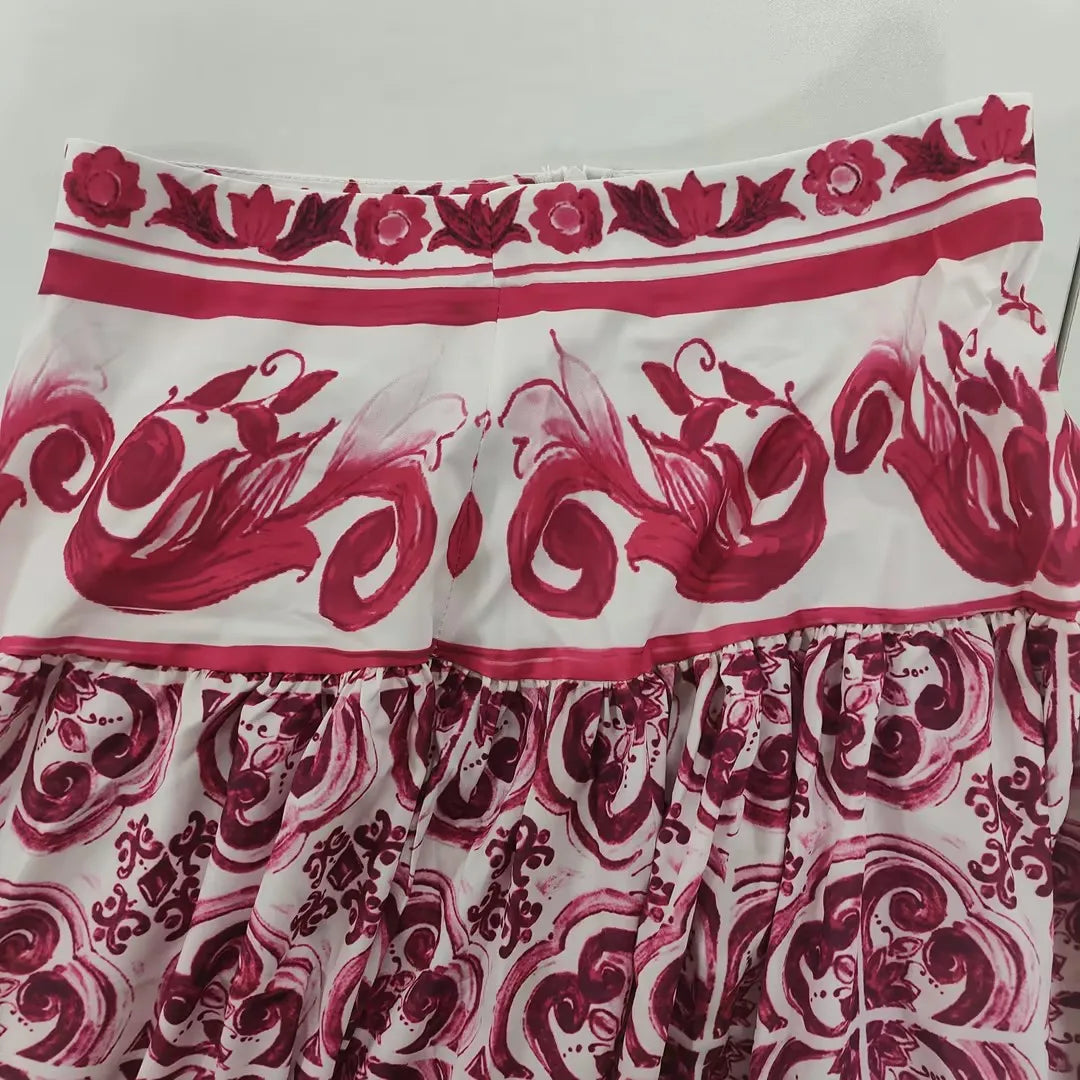 Summer Beach Print Two-piece Set Strapless Crop Top and Long Skirt Maxi