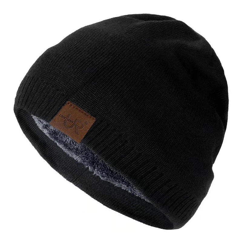 Unisex Solid Color Knitted Hats For Men & Women Beanie Cap Fur Warm Lining