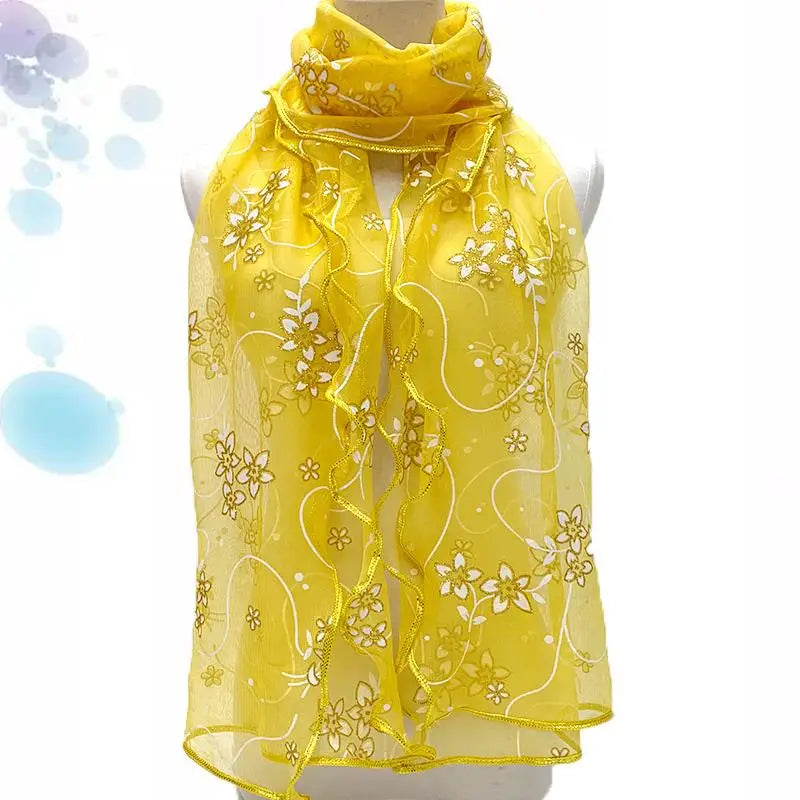Lace Scarf Lightweight Elegant Print Silk Neckerchief Shawl Wraps