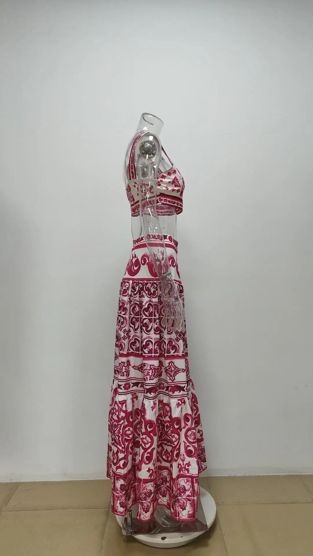 Summer Beach Print Two-piece Set Strapless Crop Top and Long Skirt Maxi