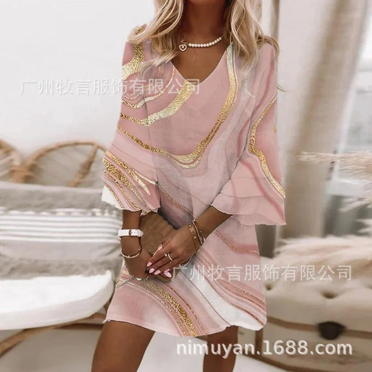 Mini Elegant Flared Loose Waist With Butterfly Sleeve Dress