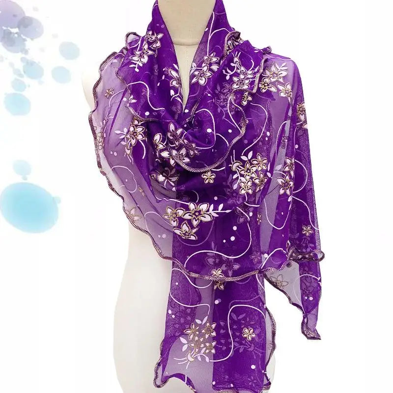 Lace Scarf Lightweight Elegant Print Silk Neckerchief Shawl Wraps