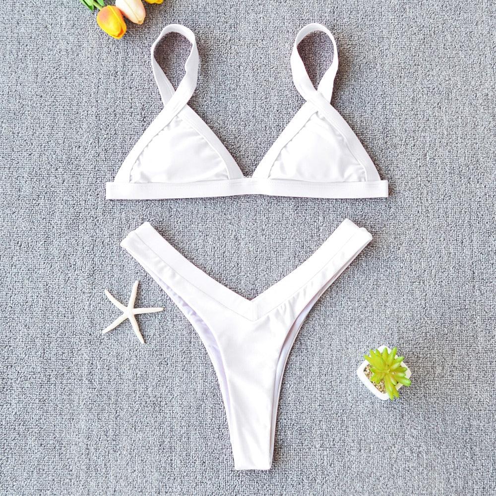 Bikini Solid Swimsuit Women Swimwear Push Up Bikini Set Patchwork Summer Beach Bathing Suit Swim Wear Halter Bikini Swimsuit Beach Swimming Traveling High Leg Bikini