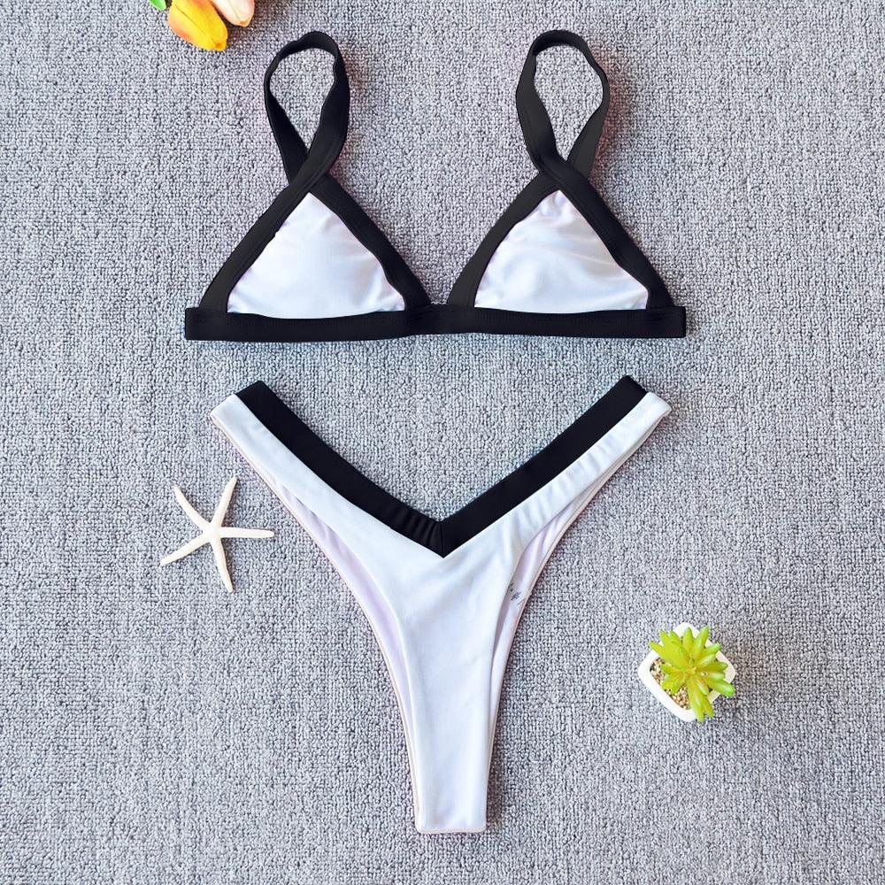 Bikini Solid Swimsuit Women Swimwear Push Up Bikini Set Patchwork Summer Beach Bathing Suit Swim Wear Halter Bikini Swimsuit Beach Swimming Traveling High Leg Bikini