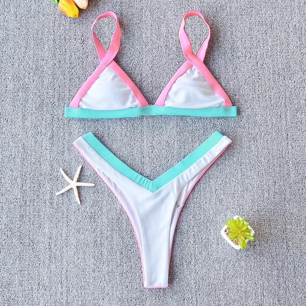 Bikini Solid Swimsuit Women Swimwear Push Up Bikini Set Patchwork Summer Beach Bathing Suit Swim Wear Halter Bikini Swimsuit Beach Swimming Traveling High Leg Bikini
