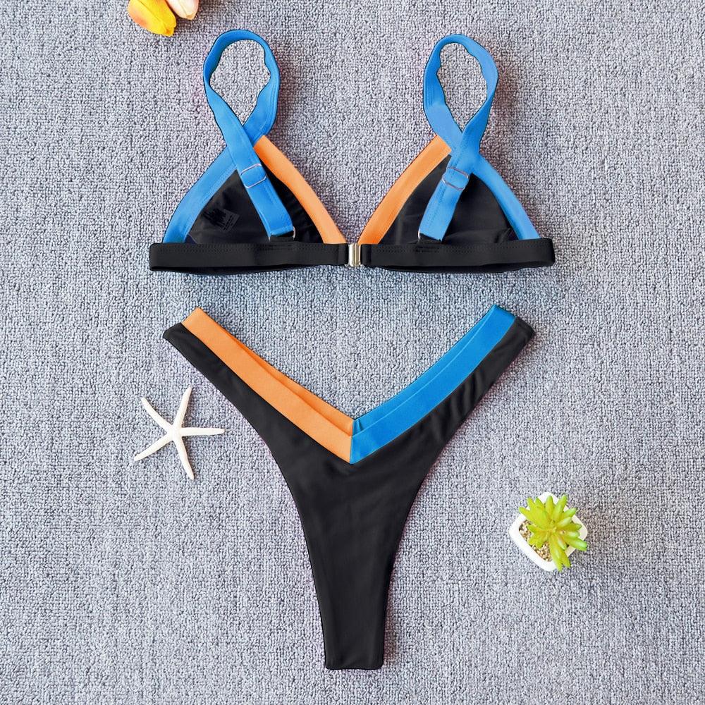 Bikini Solid Swimsuit Women Swimwear Push Up Bikini Set Patchwork Summer Beach Bathing Suit Swim Wear Halter Bikini Swimsuit Beach Swimming Traveling High Leg Bikini