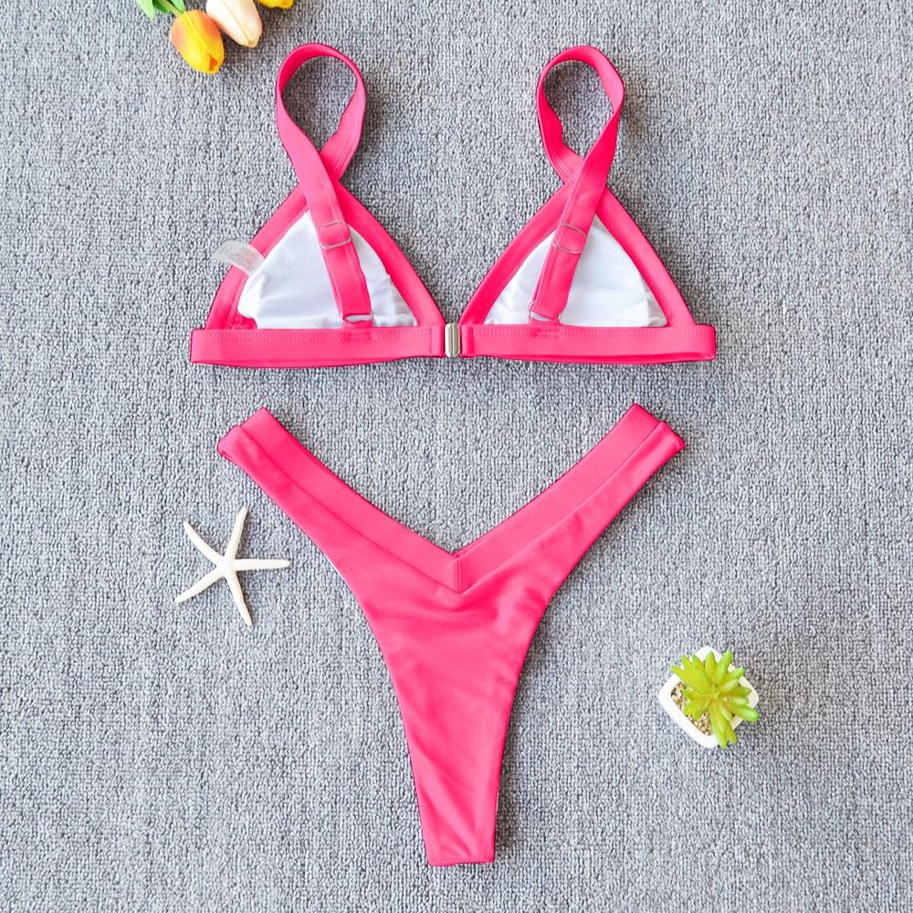 Bikini Solid Swimsuit Women Swimwear Push Up Bikini Set Patchwork Summer Beach Bathing Suit Swim Wear Halter Bikini Swimsuit Beach Swimming Traveling High Leg Bikini