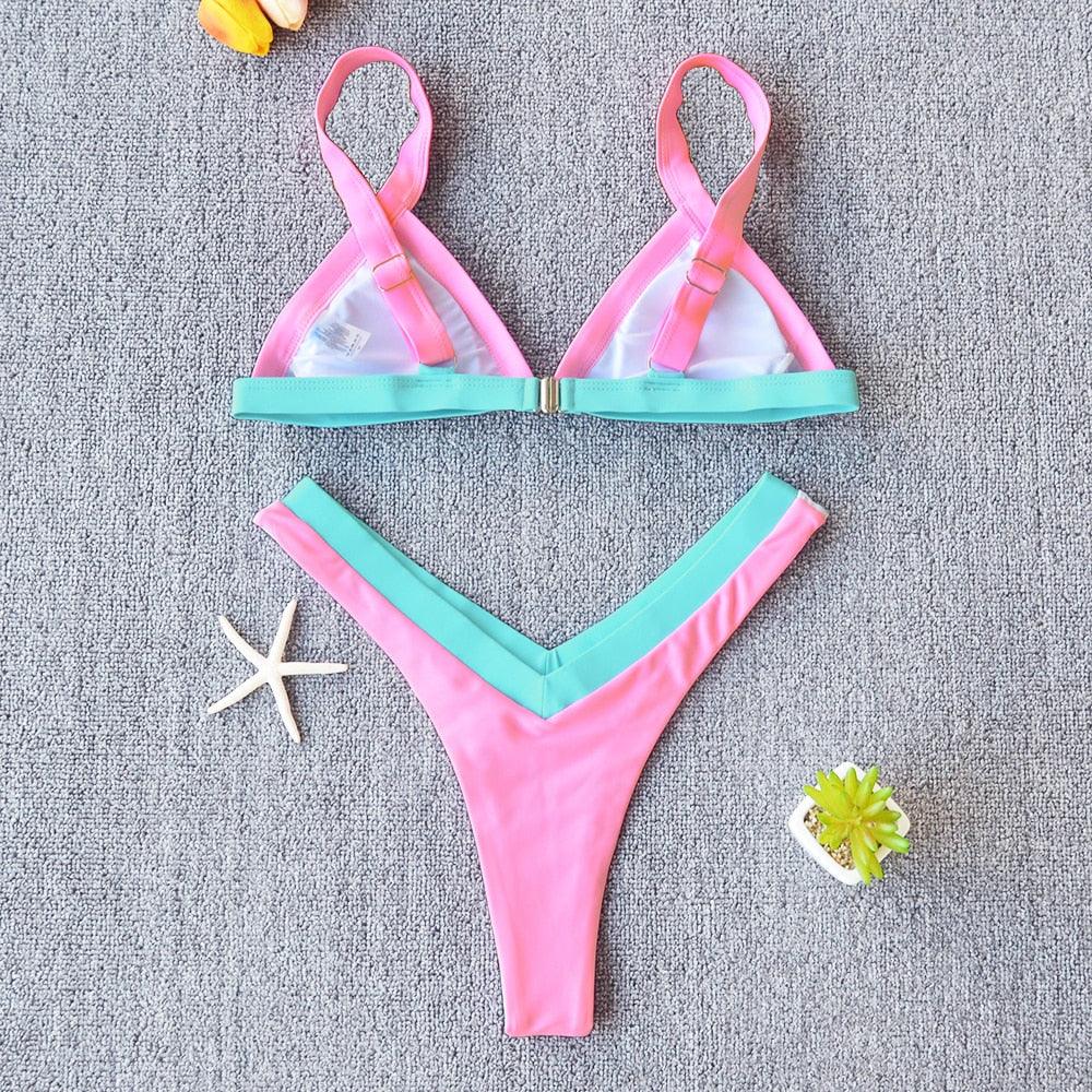 Bikini Solid Swimsuit Women Swimwear Push Up Bikini Set Patchwork Summer Beach Bathing Suit Swim Wear Halter Bikini Swimsuit Beach Swimming Traveling High Leg Bikini