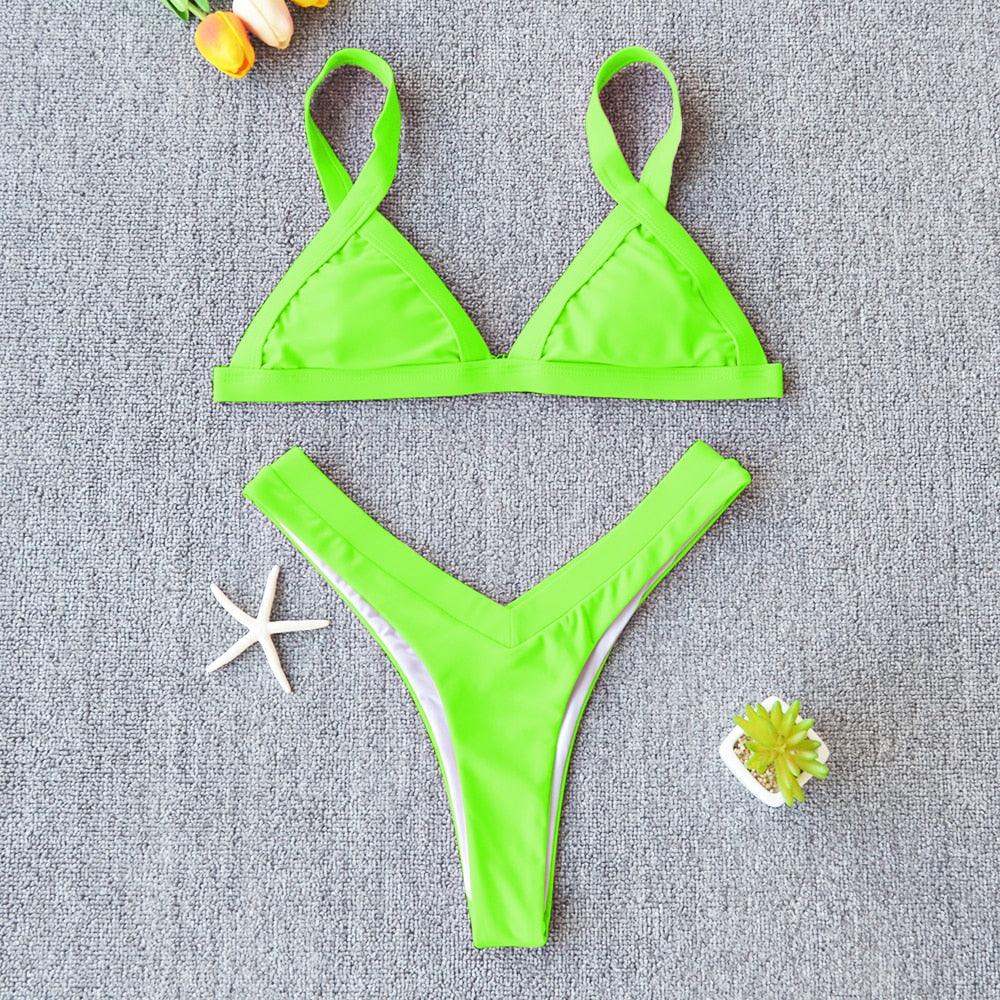 Bikini Solid Swimsuit Women Swimwear Push Up Bikini Set Patchwork Summer Beach Bathing Suit Swim Wear Halter Bikini Swimsuit Beach Swimming Traveling High Leg Bikini